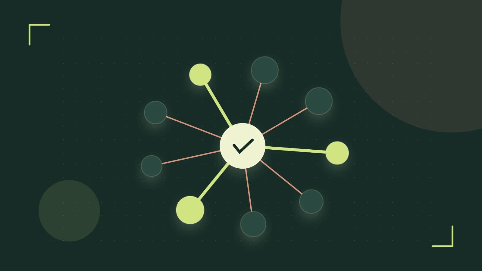 Editorial illustration of an algorithmic node graph with branching paths and a highlighted result