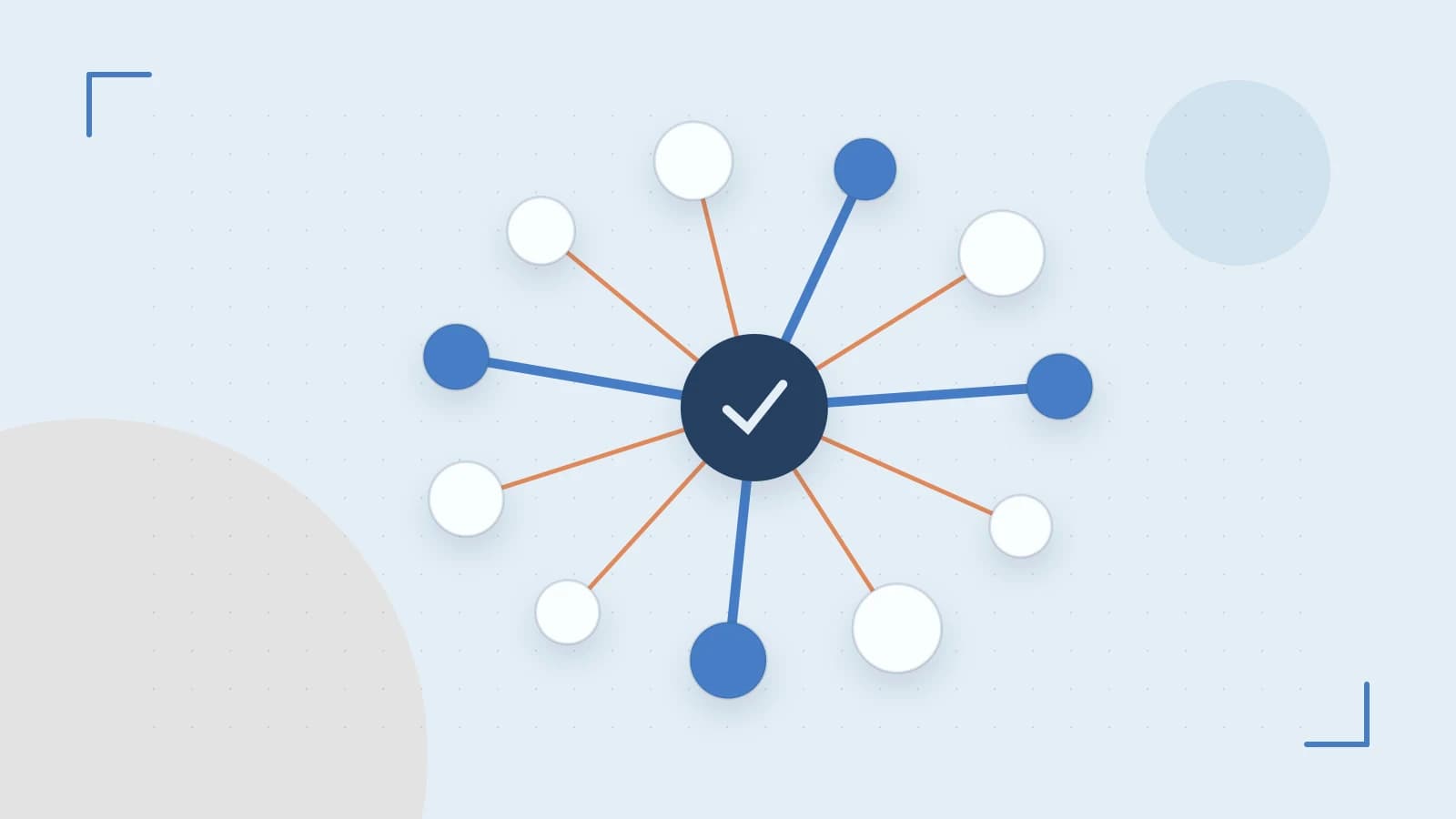 Editorial illustration of an algorithmic node graph with branching paths and a highlighted result