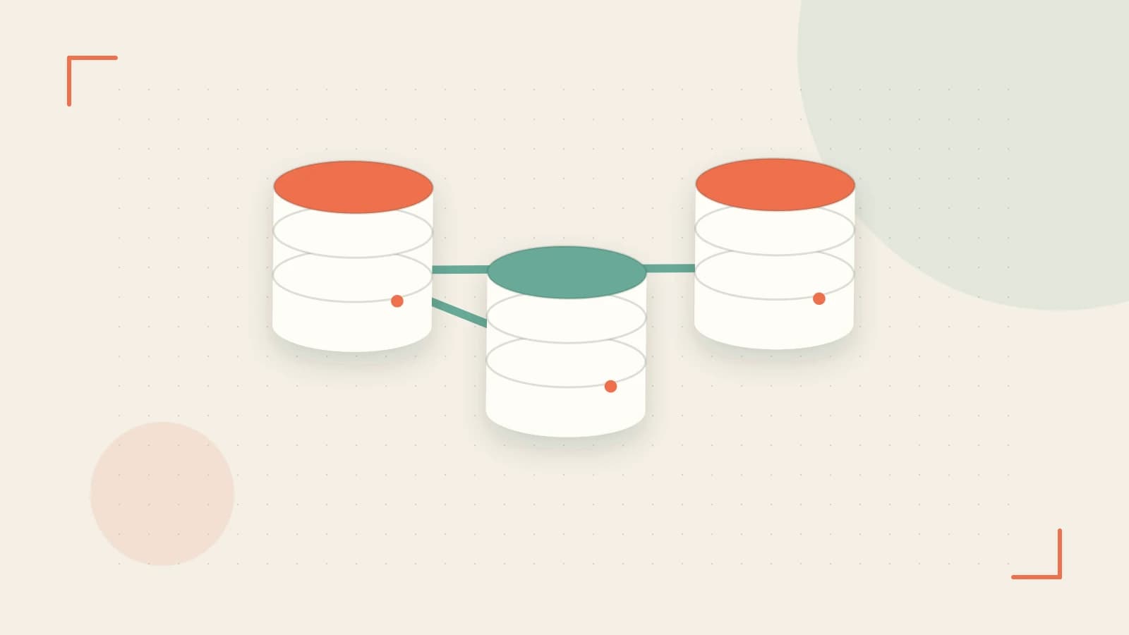 Editorial illustration of structured records, database cylinders and relationships between tables