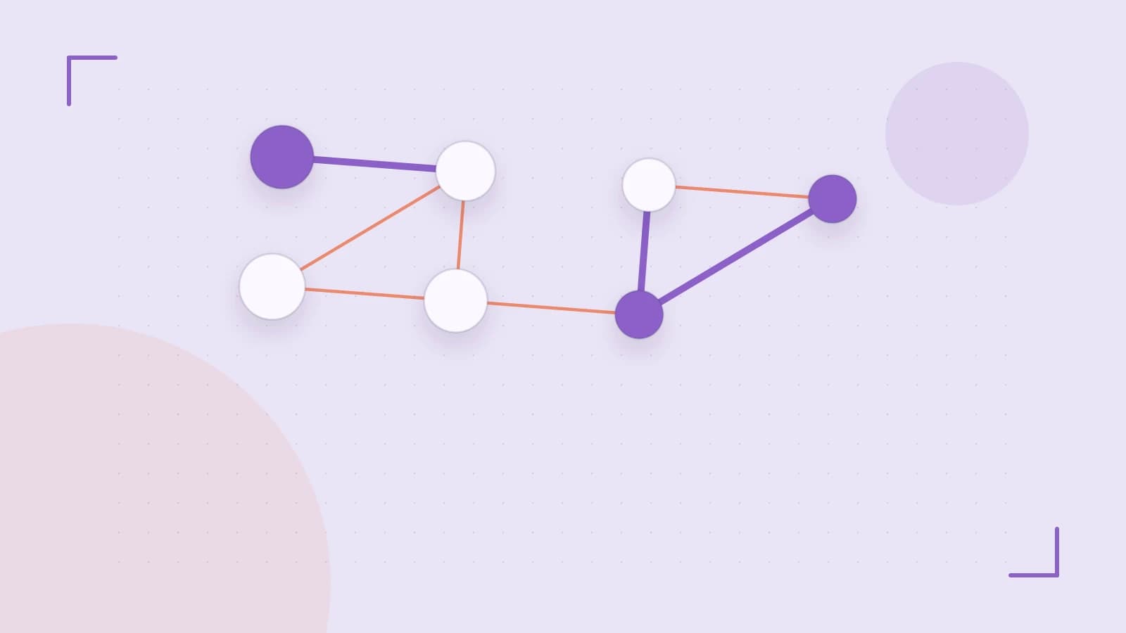 Editorial illustration of an algorithmic node graph with branching paths and a highlighted result