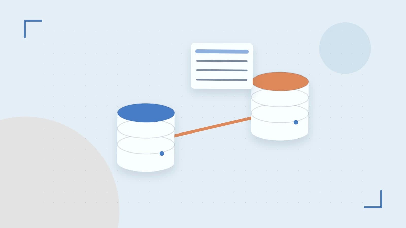 Editorial illustration of structured records, database cylinders and relationships between tables