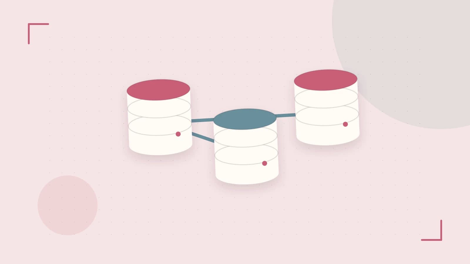 Editorial illustration of structured records, database cylinders and relationships between tables