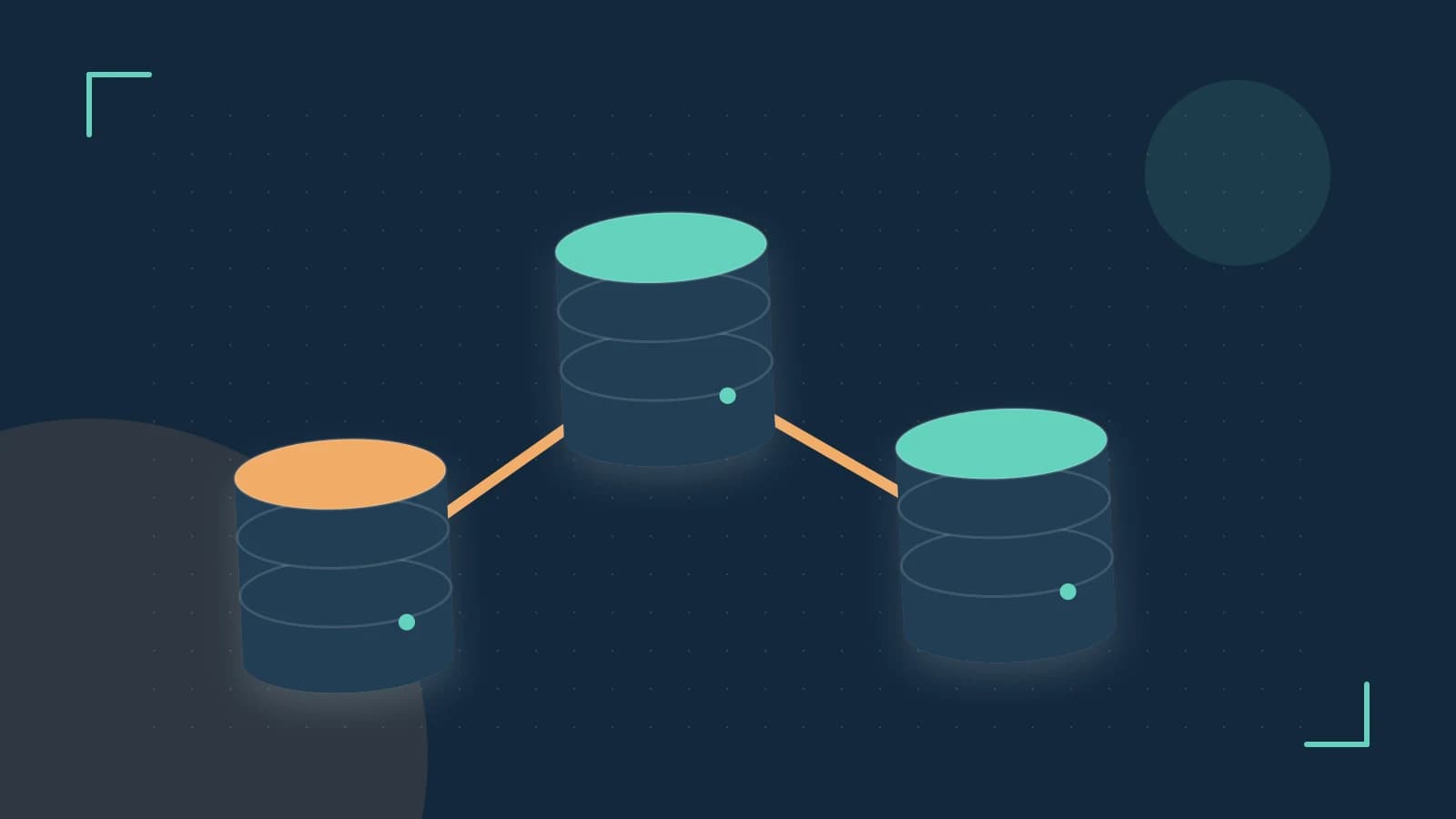 Editorial illustration of structured records, database cylinders and relationships between tables
