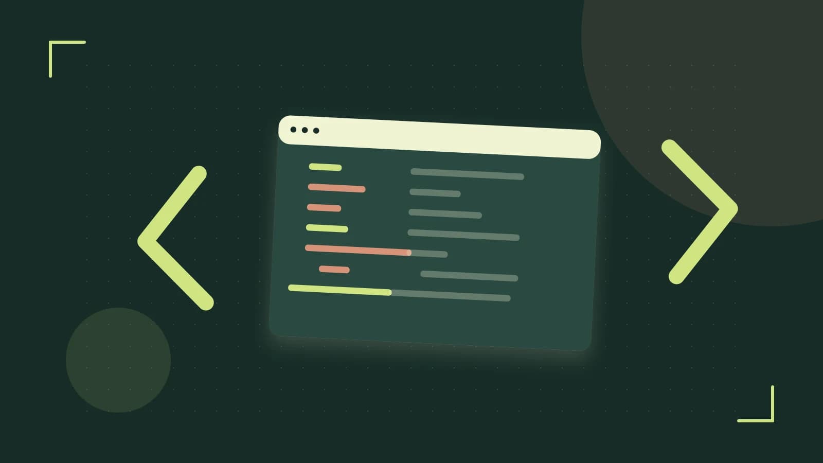 Editorial illustration of an abstract code editor, syntax blocks and oversized programming brackets