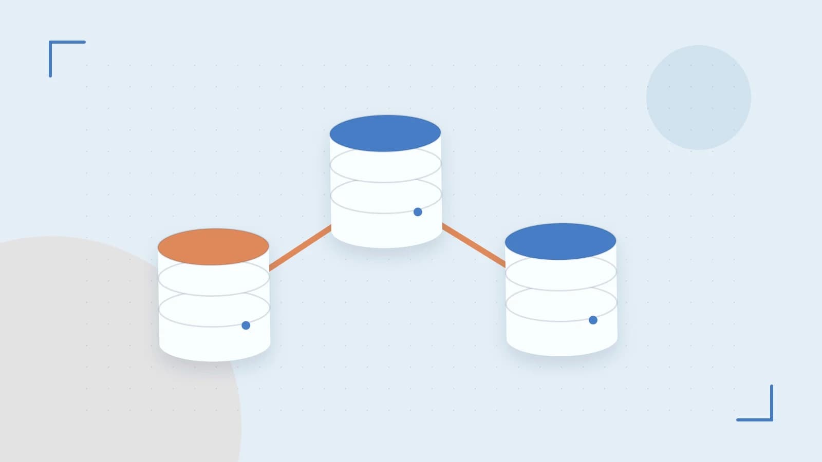Editorial illustration of structured records, database cylinders and relationships between tables