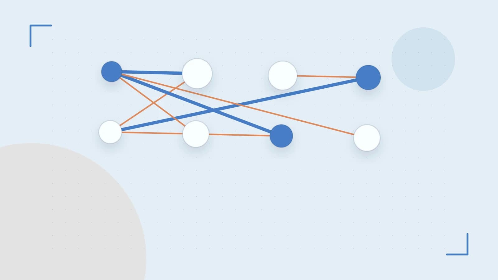 Editorial illustration of an algorithmic node graph with branching paths and a highlighted result