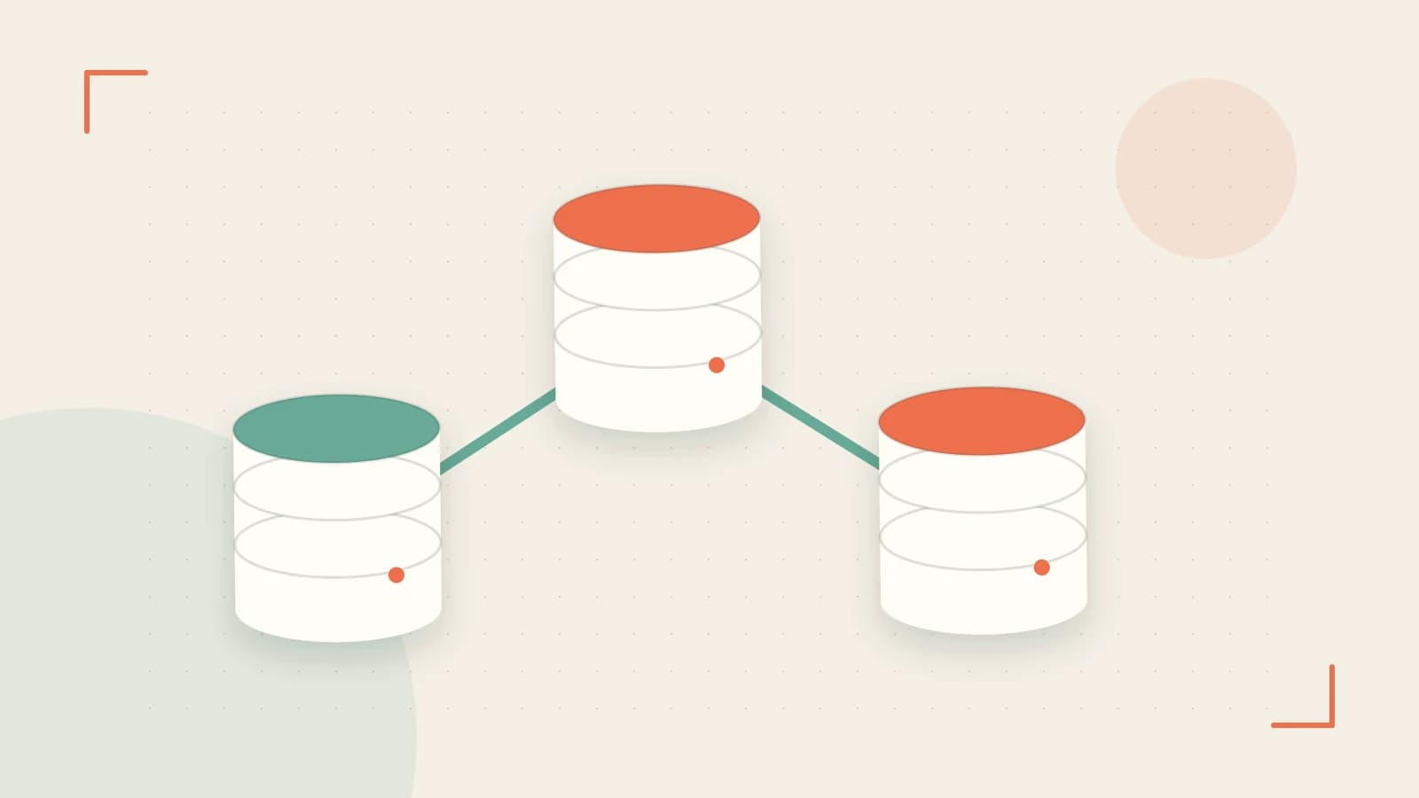 Editorial illustration of structured records, database cylinders and relationships between tables