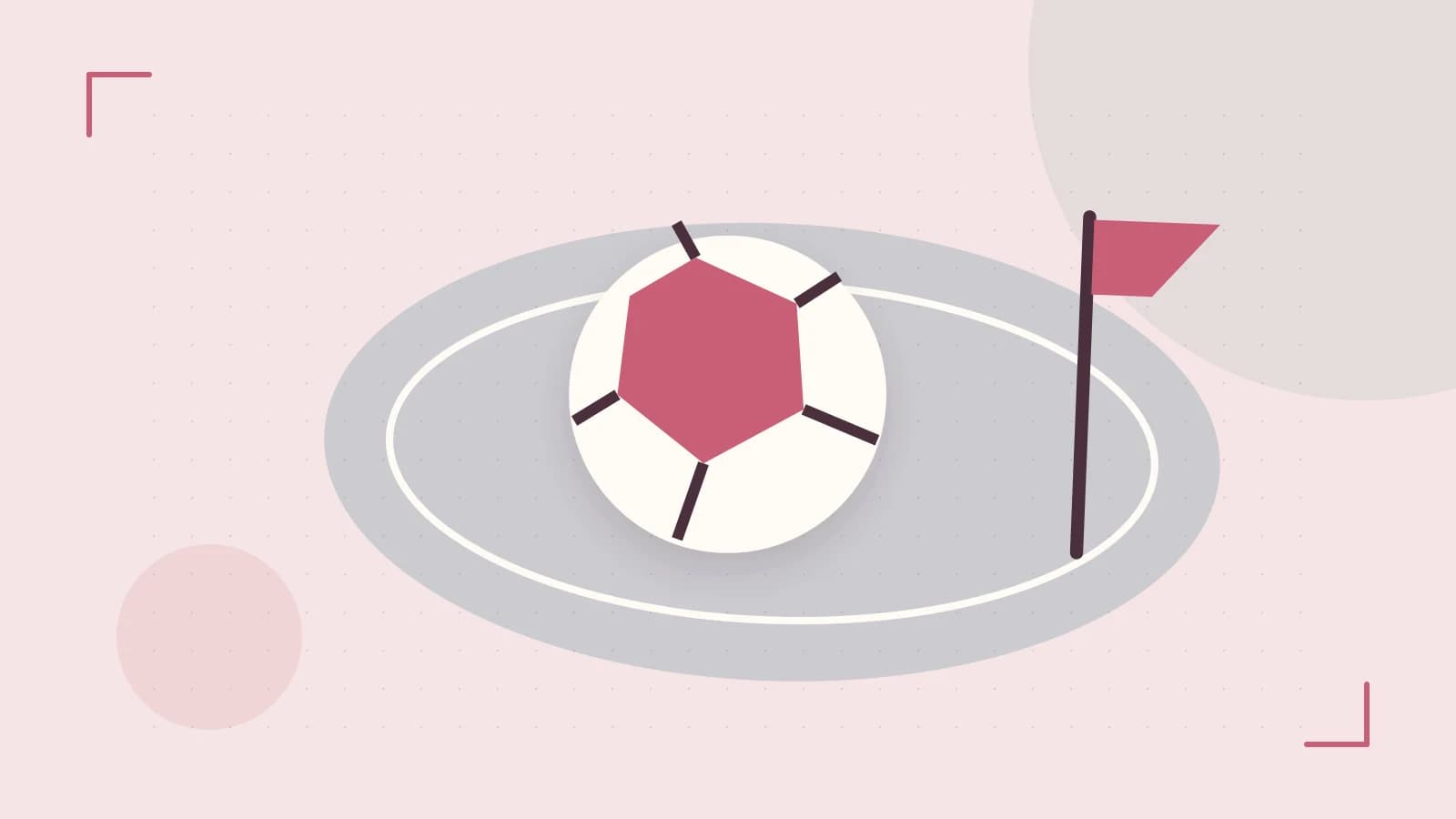 Editorial illustration of a stylized sports ball, stadium geometry and dynamic arcs
