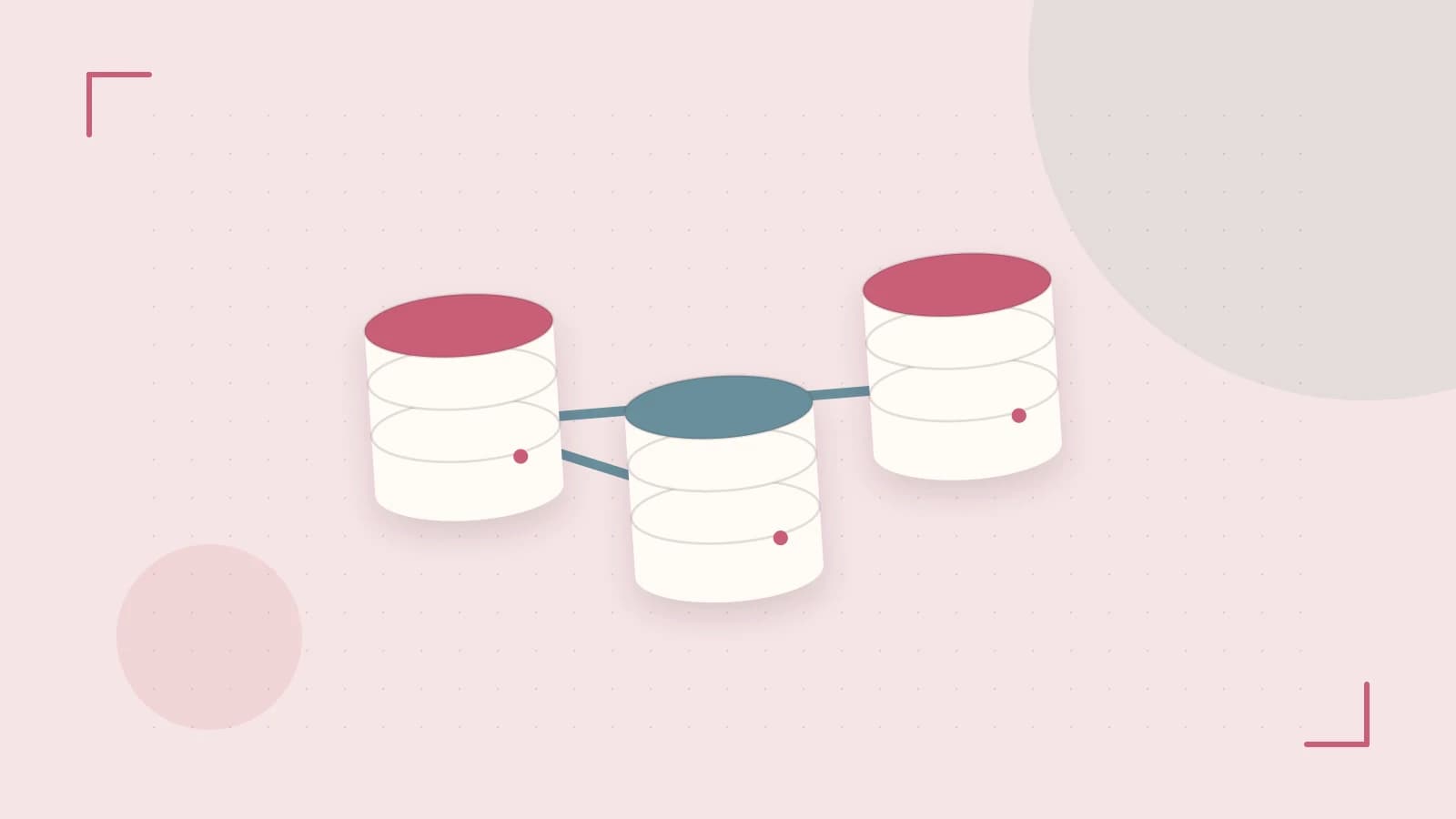 Editorial illustration of structured records, database cylinders and relationships between tables