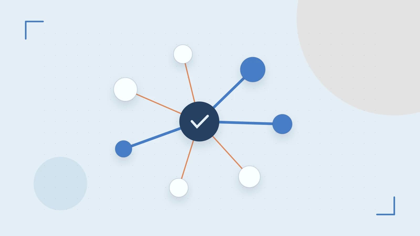 Editorial illustration of an algorithmic node graph with branching paths and a highlighted result