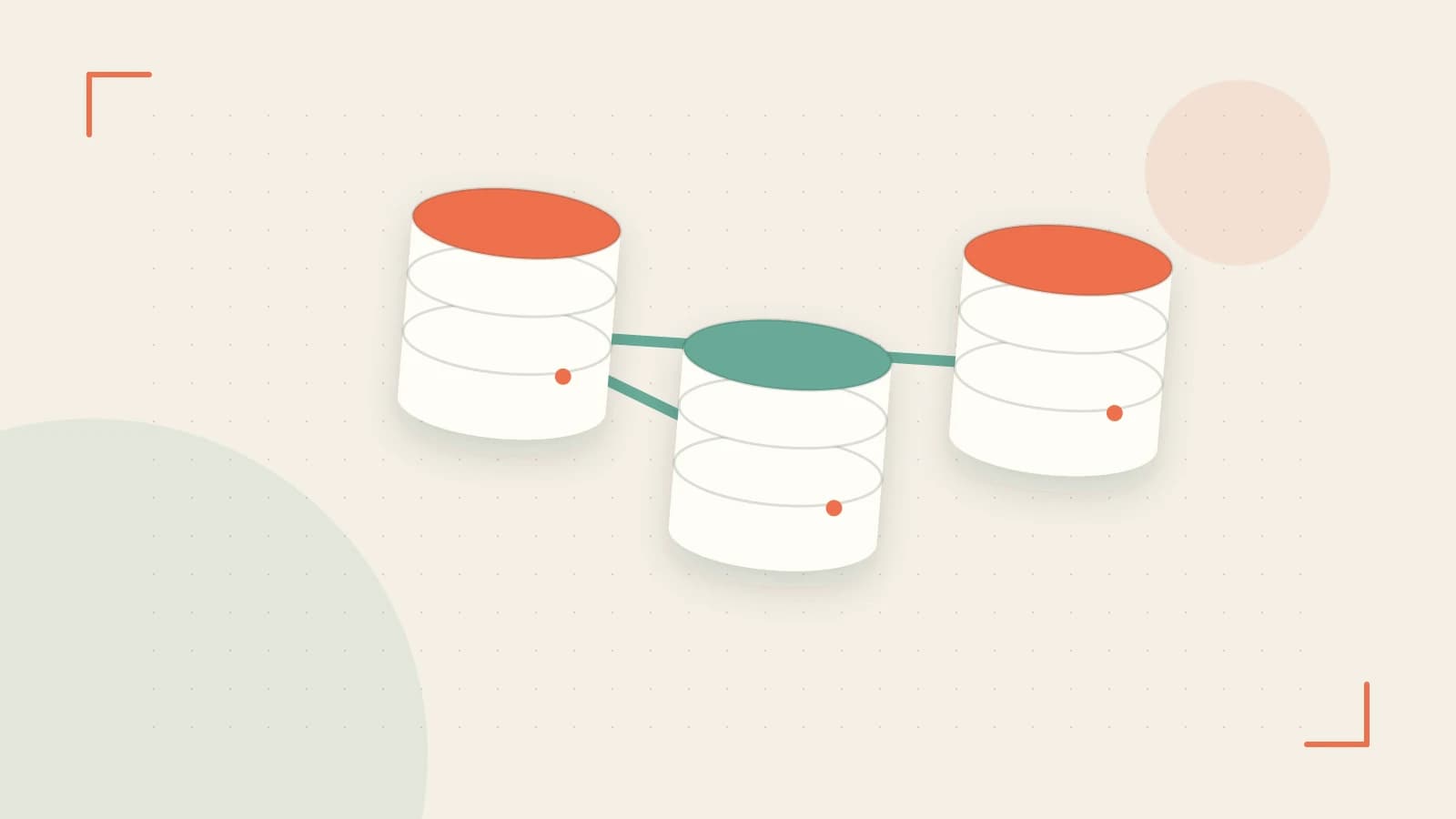 Editorial illustration of structured records, database cylinders and relationships between tables