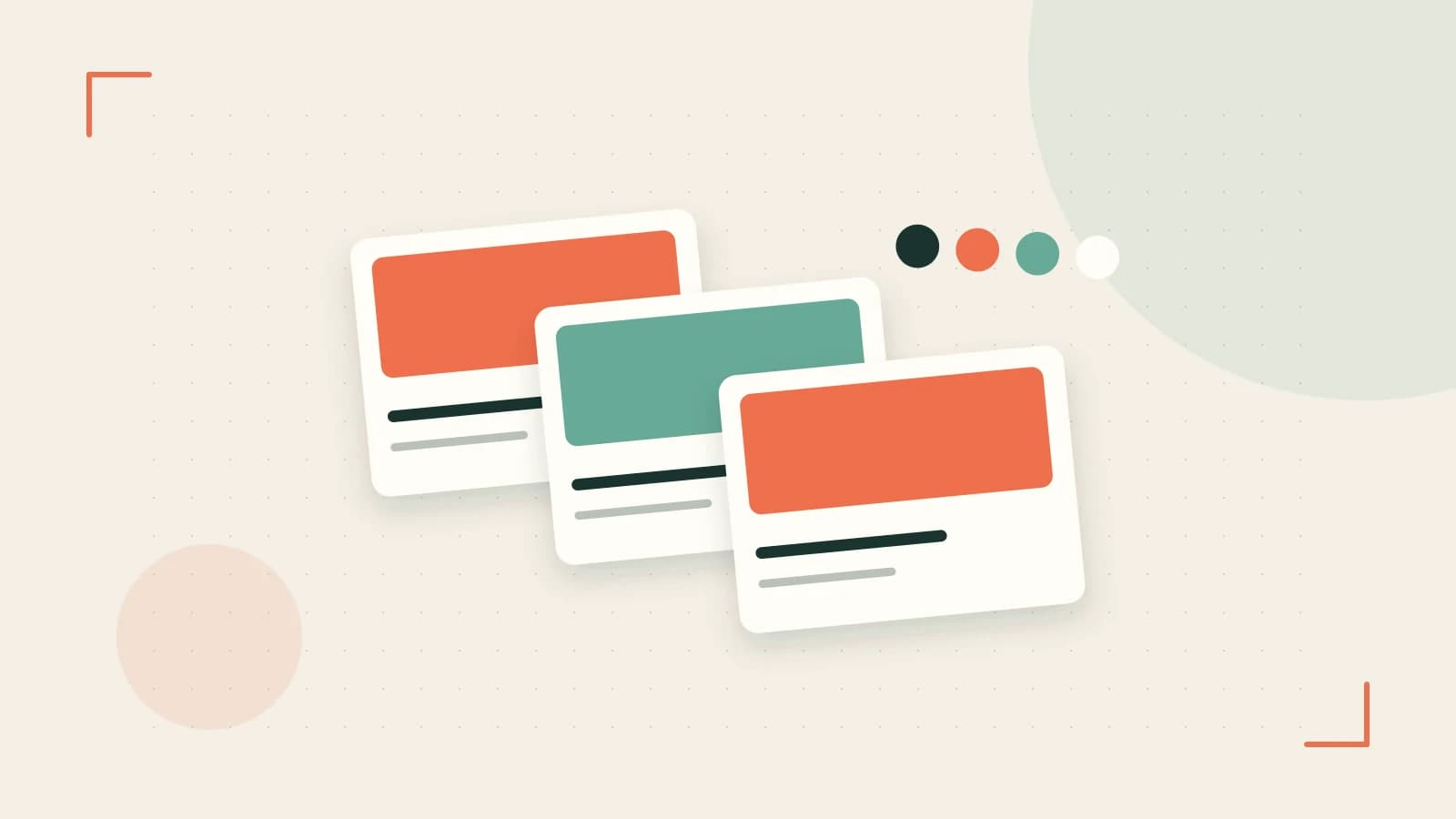 Editorial illustration of responsive browser layouts, overlapping design components and a color system