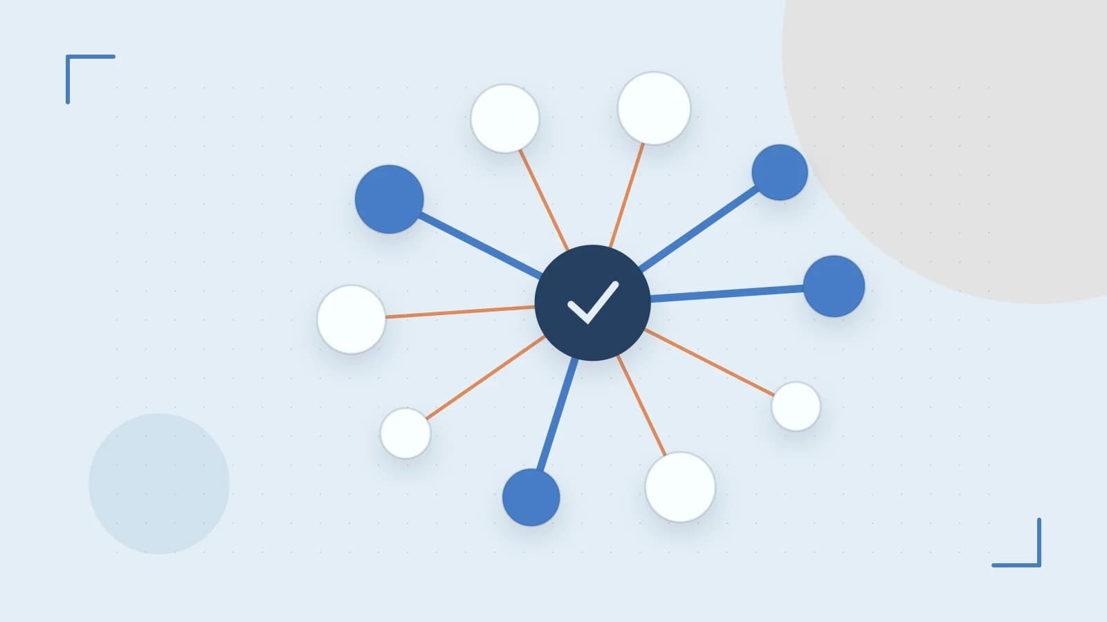 Editorial illustration of an algorithmic node graph with branching paths and a highlighted result