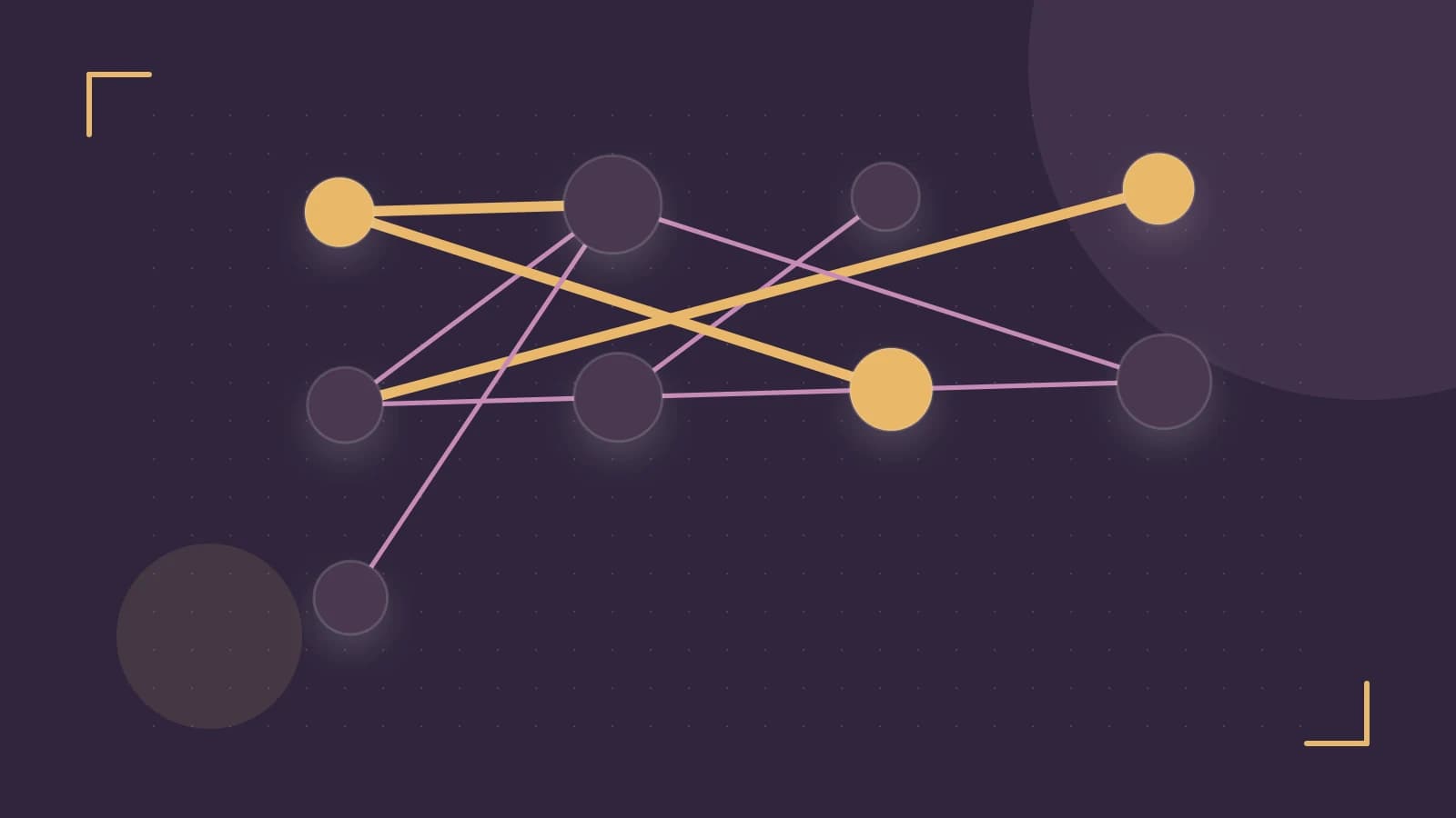 Editorial illustration of an algorithmic node graph with branching paths and a highlighted result
