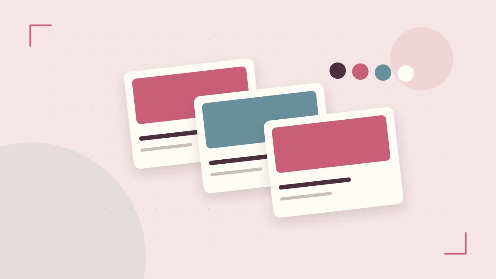 Editorial illustration of responsive browser layouts, overlapping design components and a color system