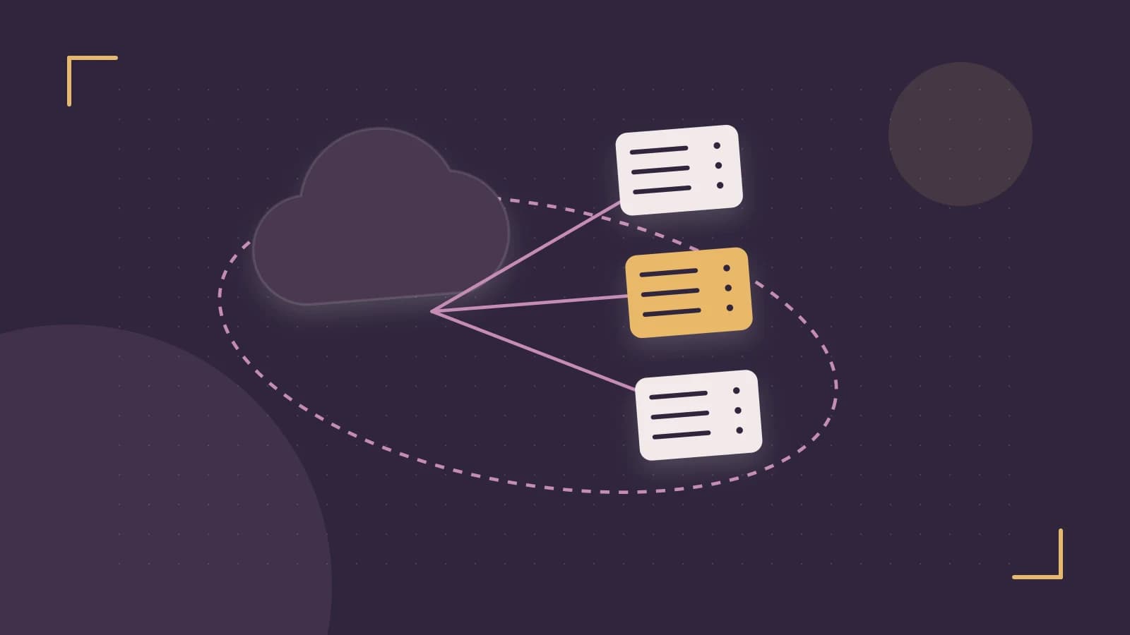 Editorial illustration of cloud infrastructure, connected server racks and an orbital service map