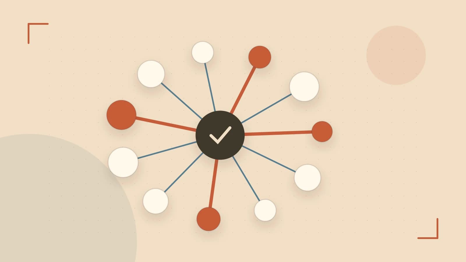 Editorial illustration of an algorithmic node graph with branching paths and a highlighted result