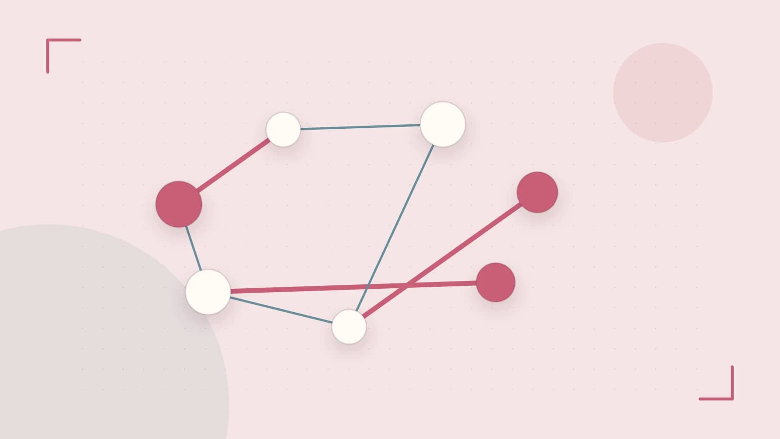 Editorial illustration of an algorithmic node graph with branching paths and a highlighted result