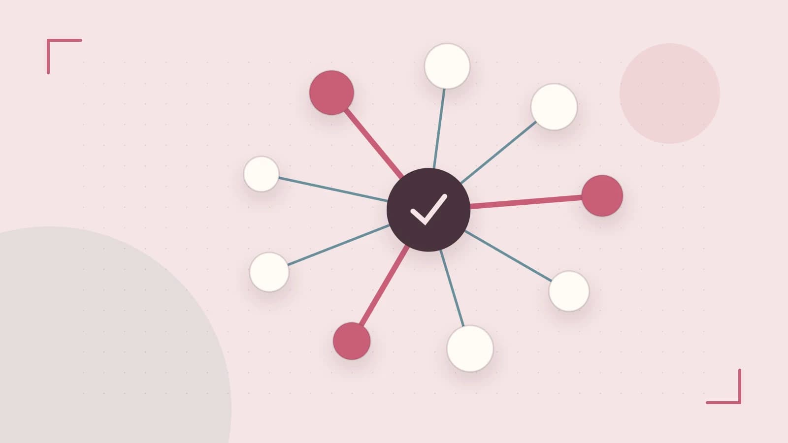 Editorial illustration of an algorithmic node graph with branching paths and a highlighted result