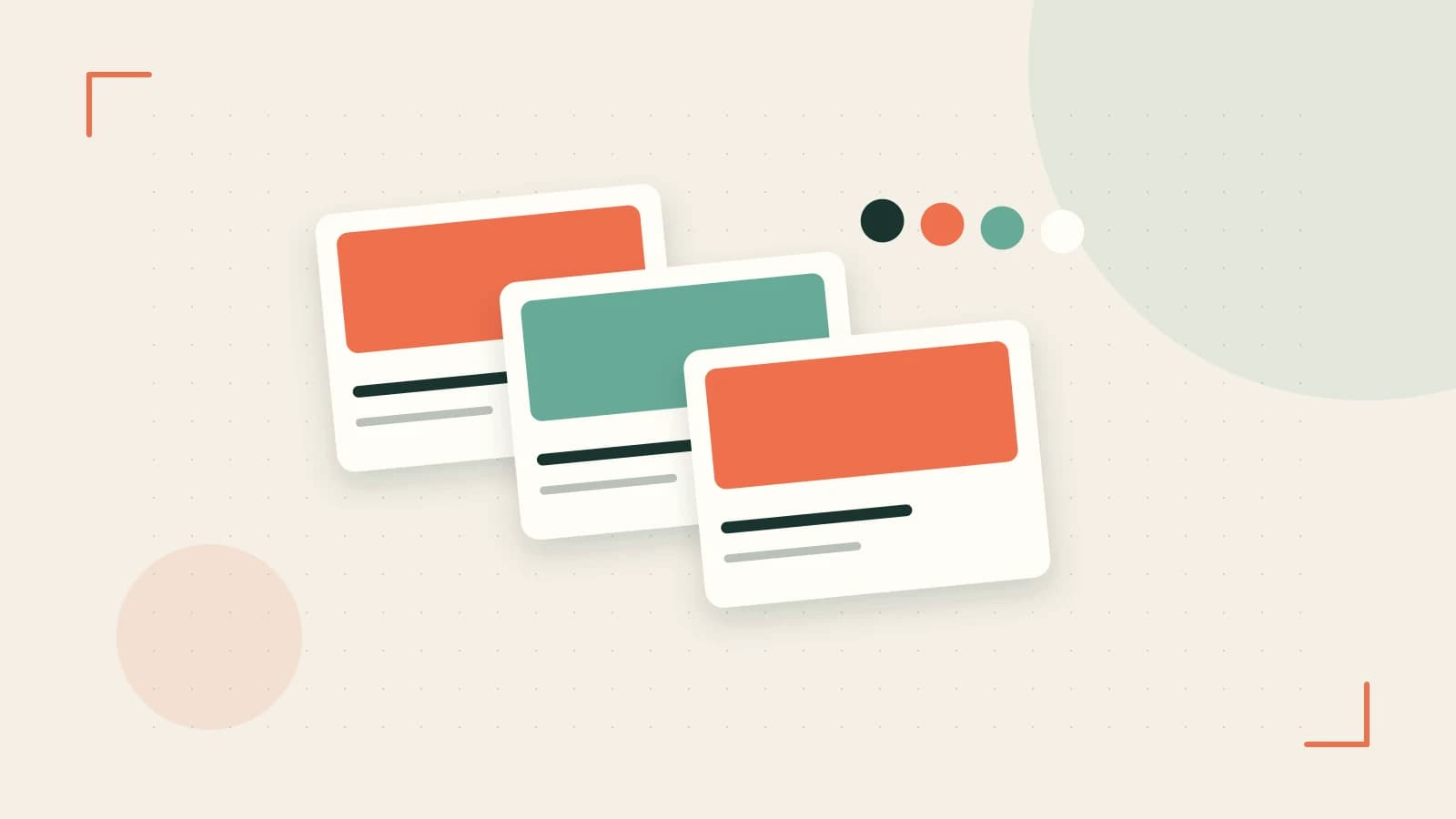 Editorial illustration of responsive browser layouts, overlapping design components and a color system