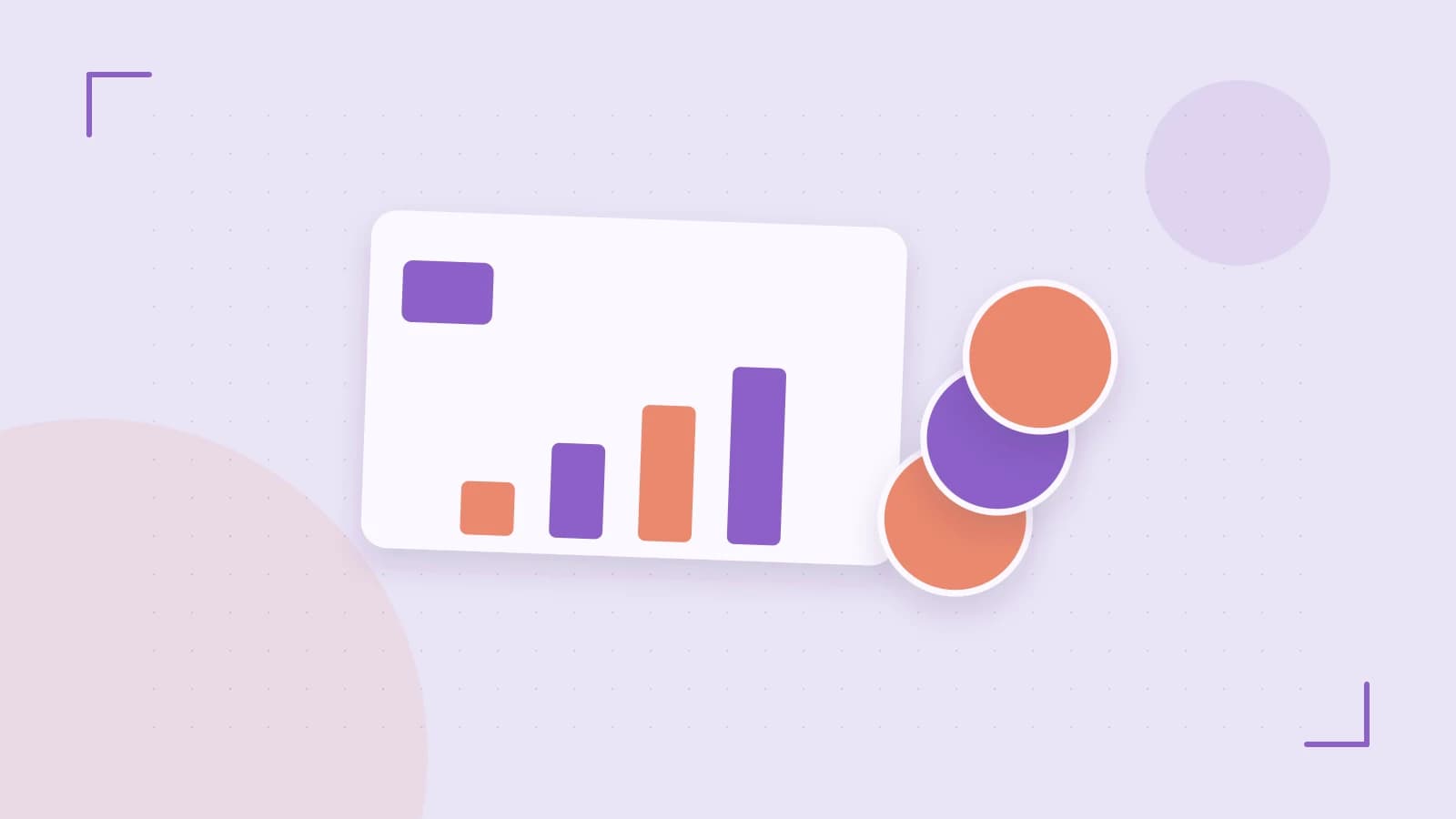 Editorial illustration of abstract coins, a payment card and a geometric financial chart without data labels