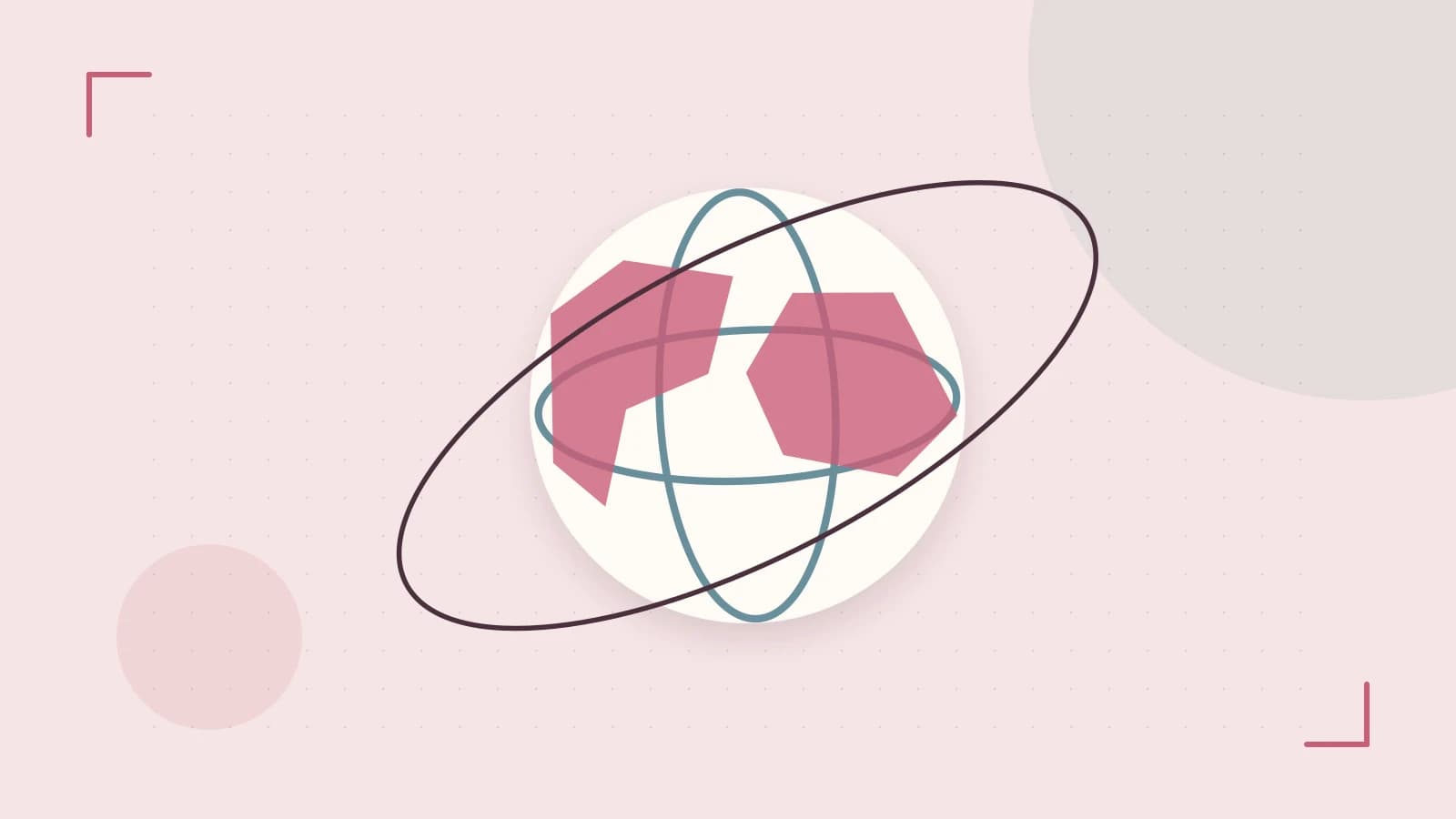 Editorial illustration of an editorial globe with meridians and layered geographic shapes