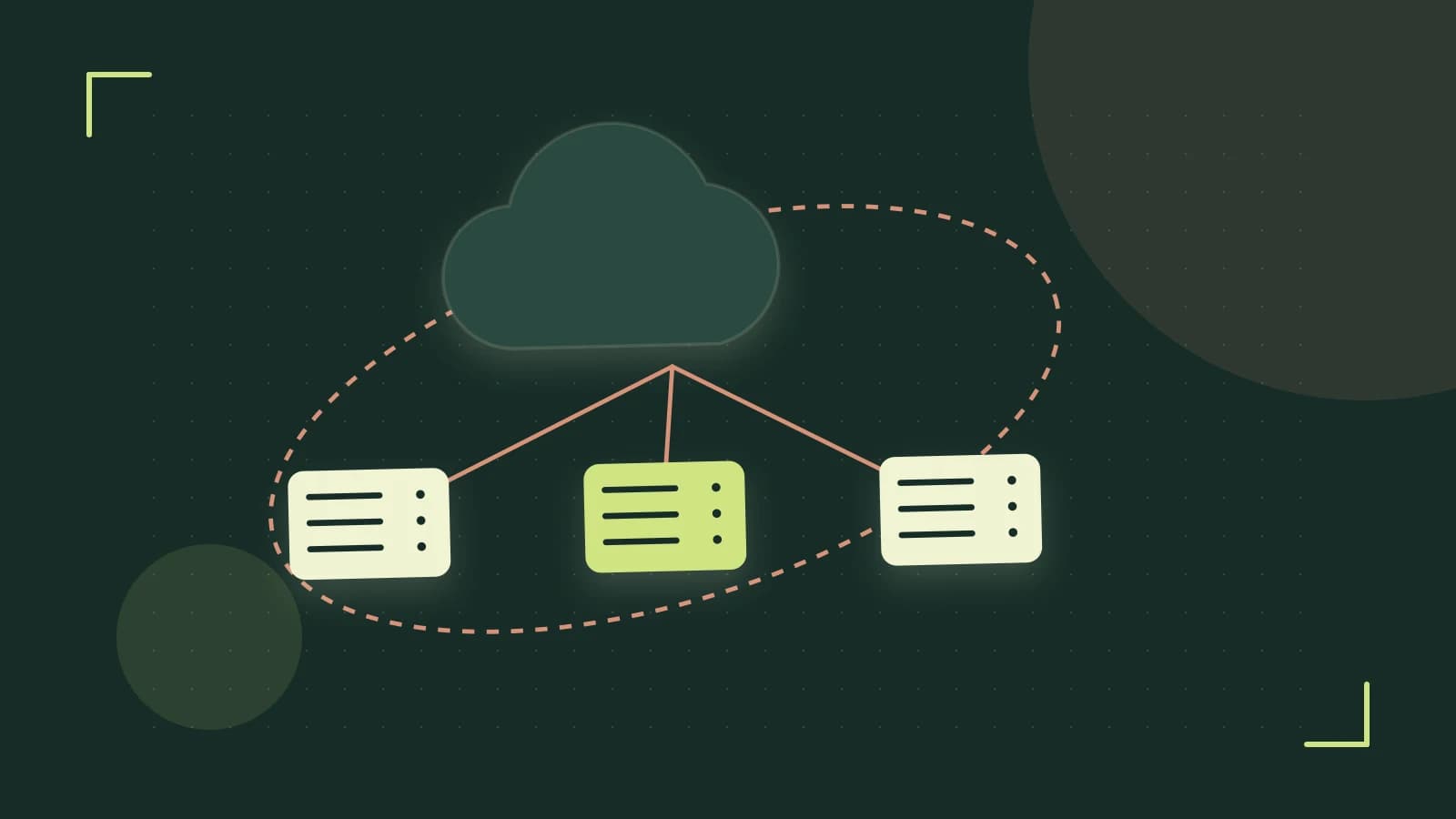 Editorial illustration of cloud infrastructure, connected server racks and an orbital service map