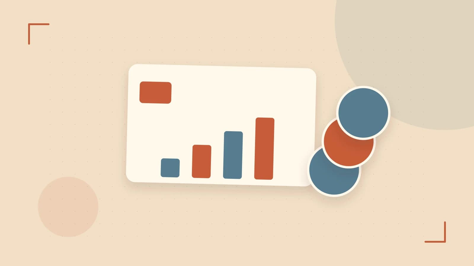 Editorial illustration of abstract coins, a payment card and a geometric financial chart without data labels