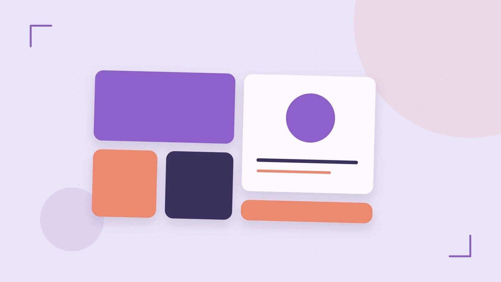 Editorial illustration of responsive browser layouts, overlapping design components and a color system