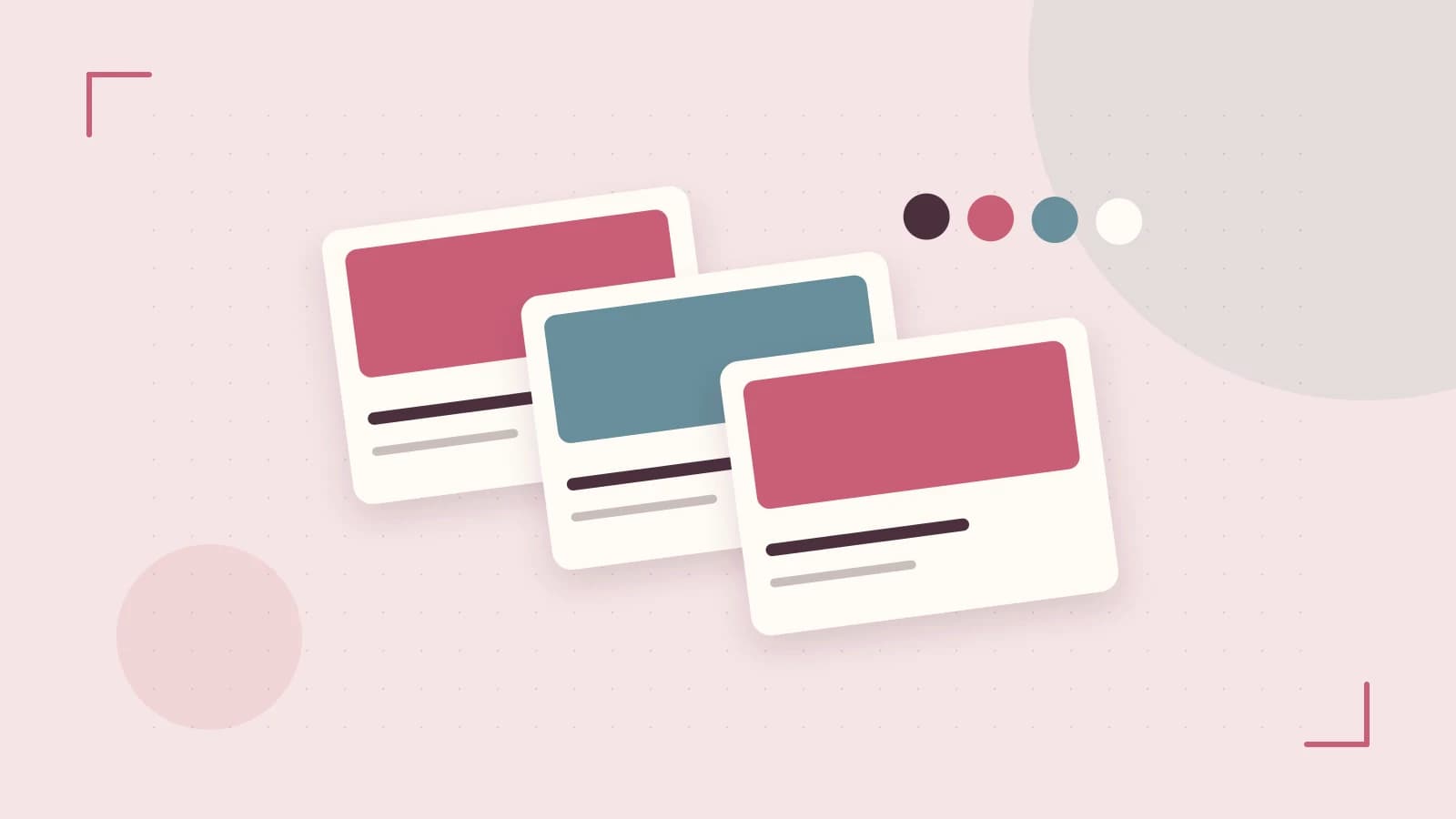 Editorial illustration of responsive browser layouts, overlapping design components and a color system