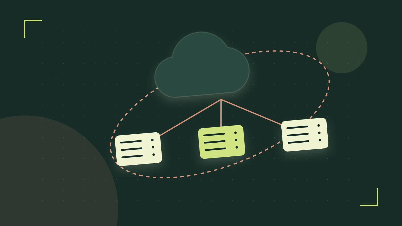 Editorial illustration of cloud infrastructure, connected server racks and an orbital service map