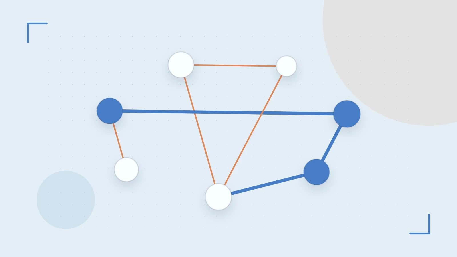 Editorial illustration of an algorithmic node graph with branching paths and a highlighted result
