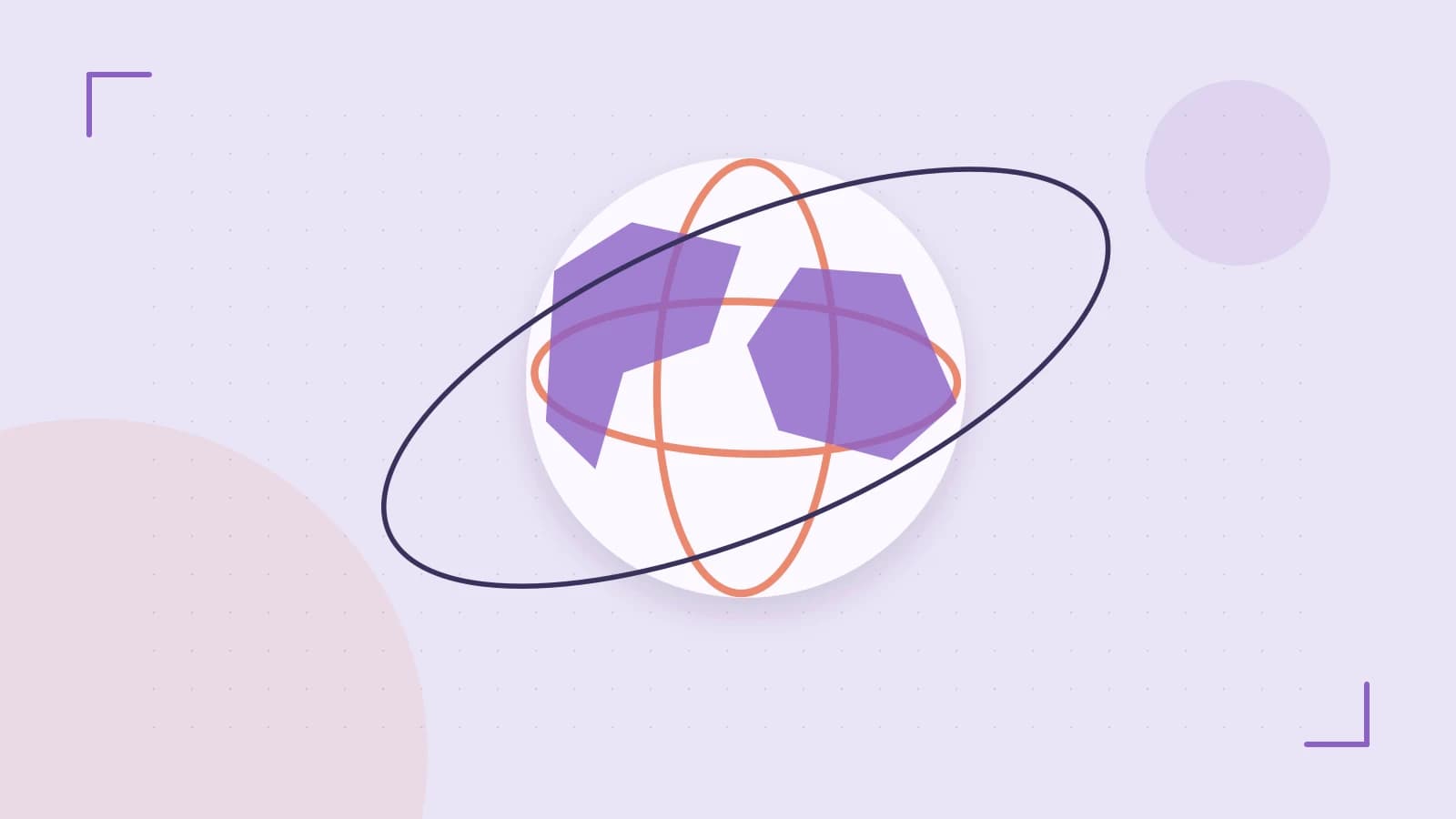 Editorial illustration of an editorial globe with meridians and layered geographic shapes