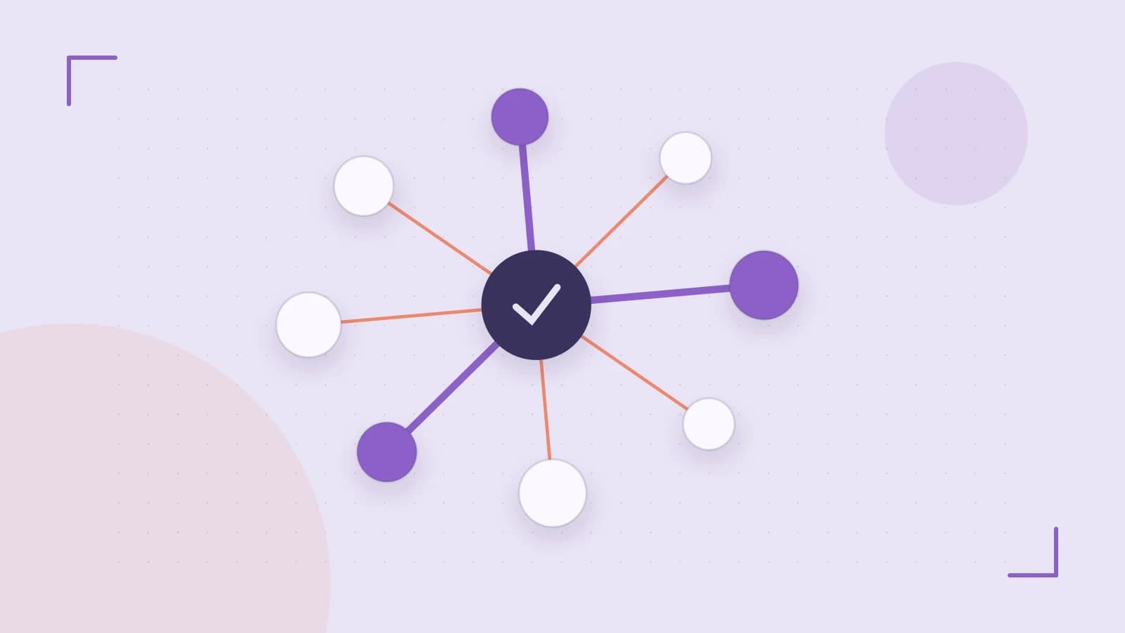 Editorial illustration of an algorithmic node graph with branching paths and a highlighted result