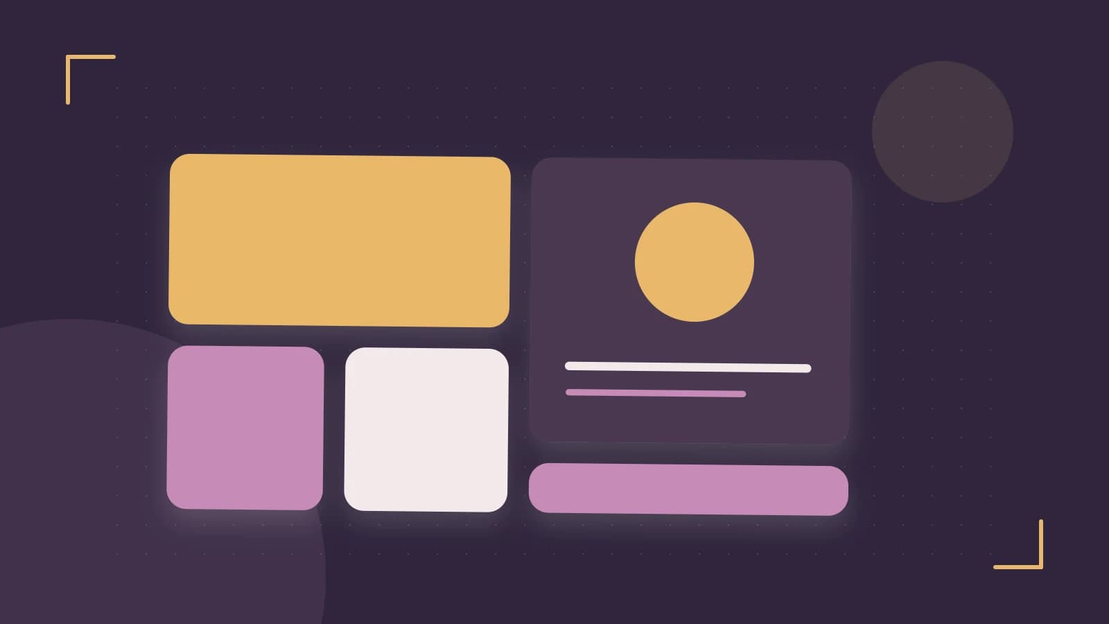 Editorial illustration of responsive browser layouts, overlapping design components and a color system
