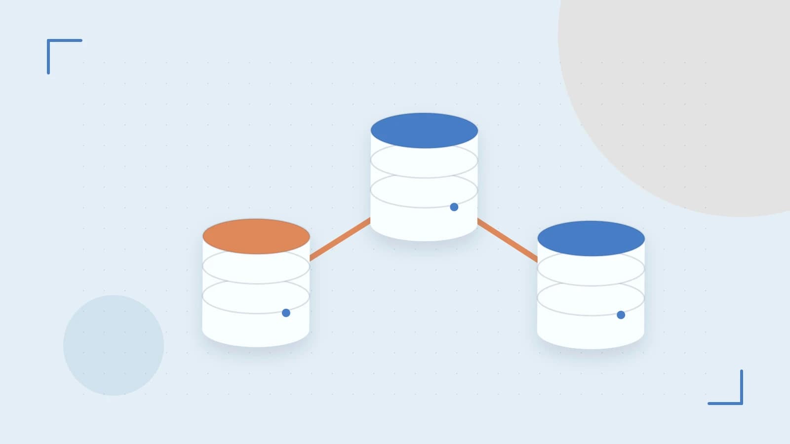 Editorial illustration of structured records, database cylinders and relationships between tables