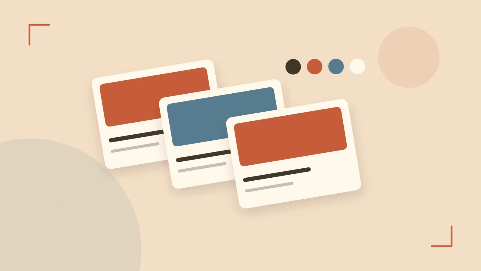 Editorial illustration of responsive browser layouts, overlapping design components and a color system