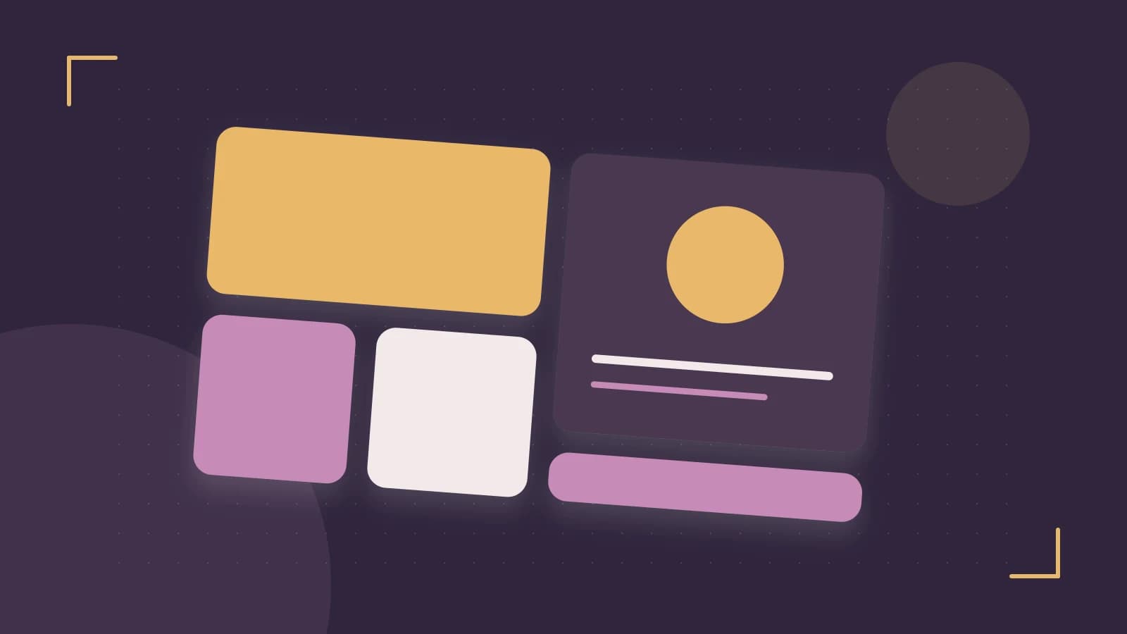 Editorial illustration of responsive browser layouts, overlapping design components and a color system