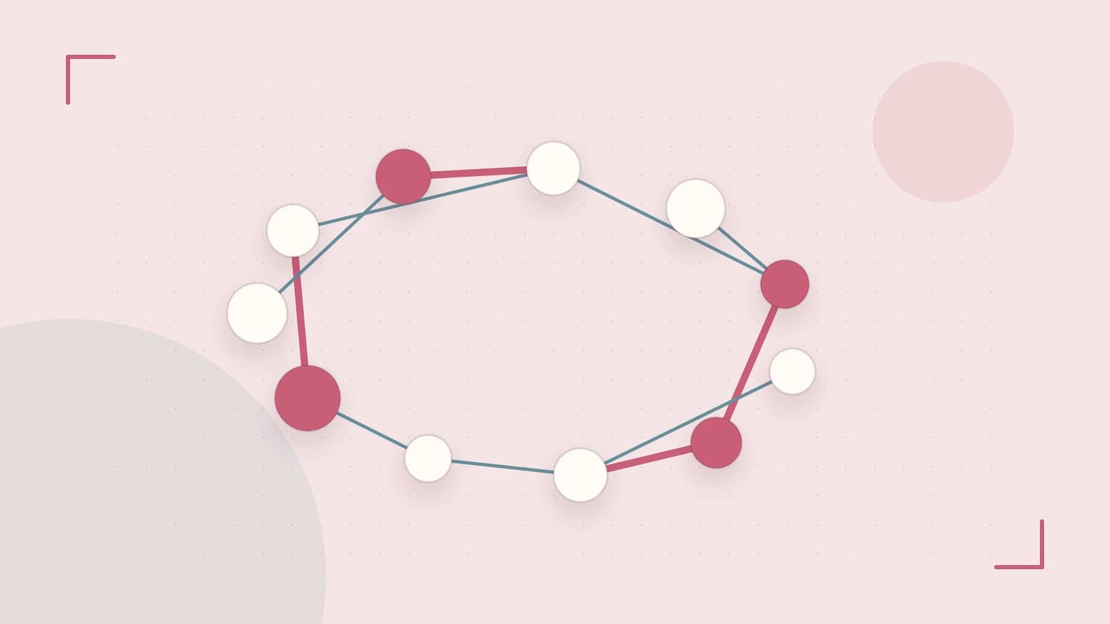 Editorial illustration of an algorithmic node graph with branching paths and a highlighted result