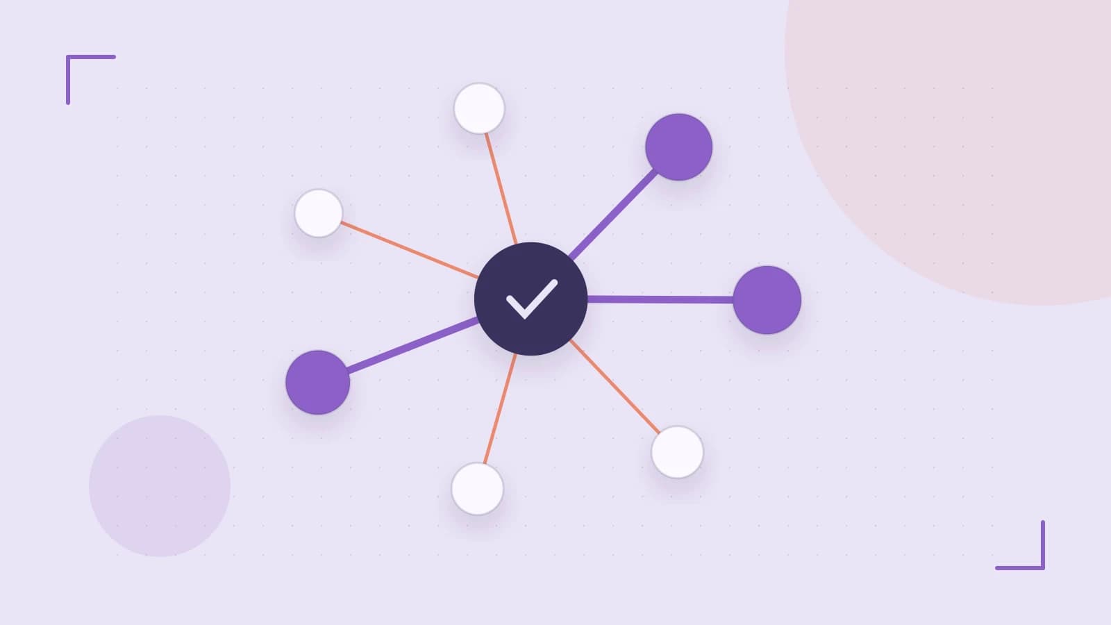 Editorial illustration of an algorithmic node graph with branching paths and a highlighted result