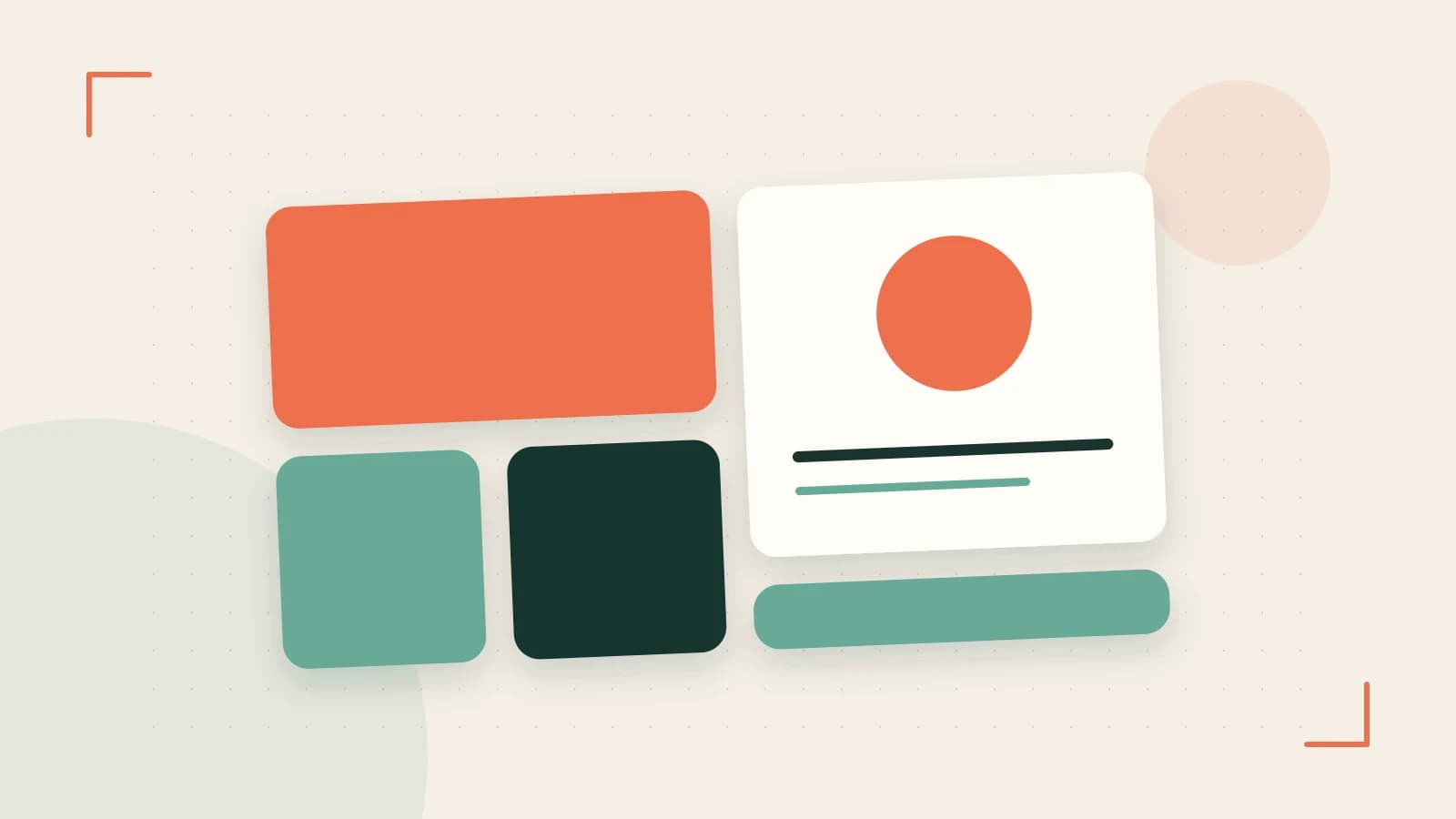 Editorial illustration of responsive browser layouts, overlapping design components and a color system