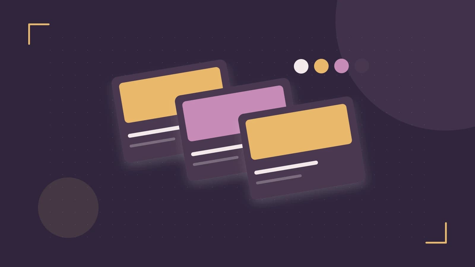 Editorial illustration of responsive browser layouts, overlapping design components and a color system
