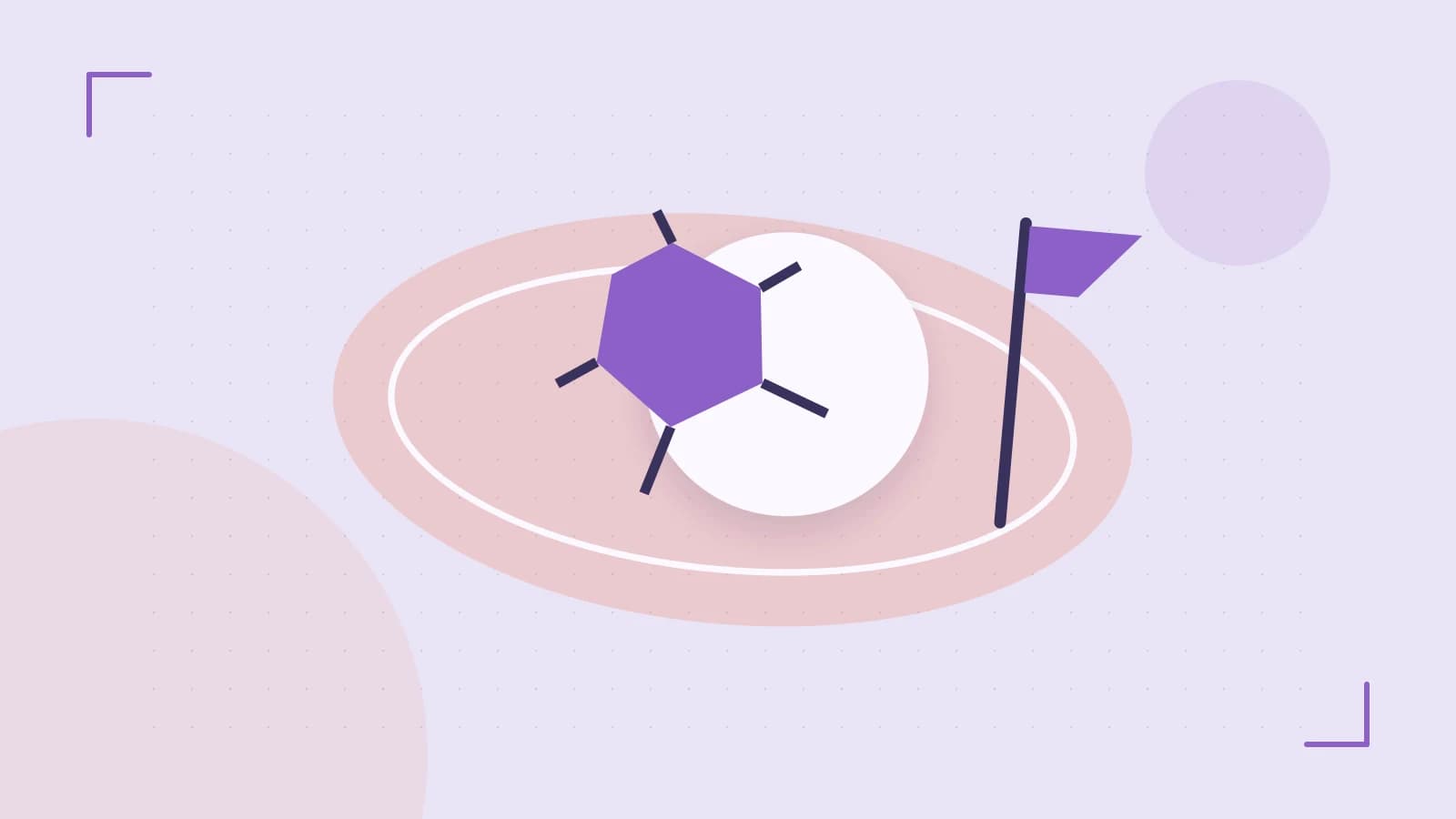 Editorial illustration of a stylized sports ball, stadium geometry and dynamic arcs