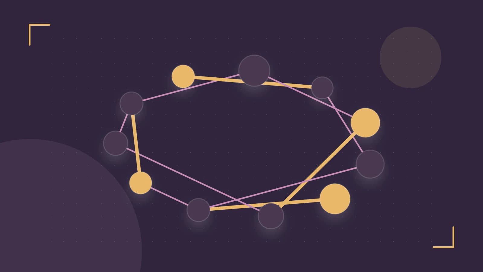 Editorial illustration of an algorithmic node graph with branching paths and a highlighted result