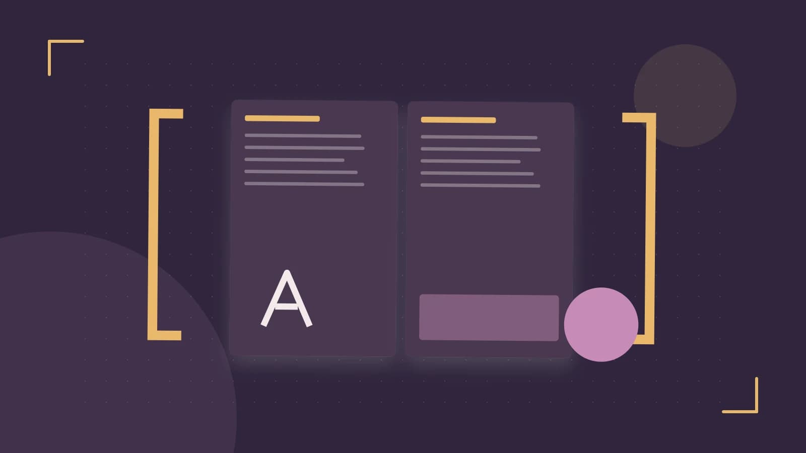 Editorial illustration of typeset pages, expressive letterform shapes and a precise editorial page grid