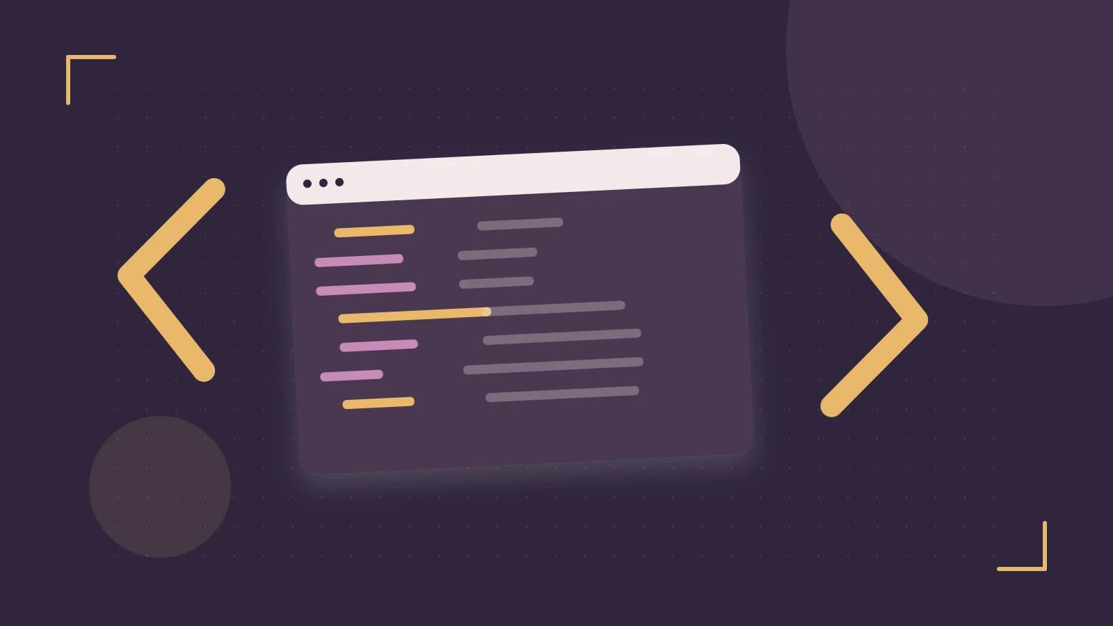 Editorial illustration of an abstract code editor, syntax blocks and oversized programming brackets