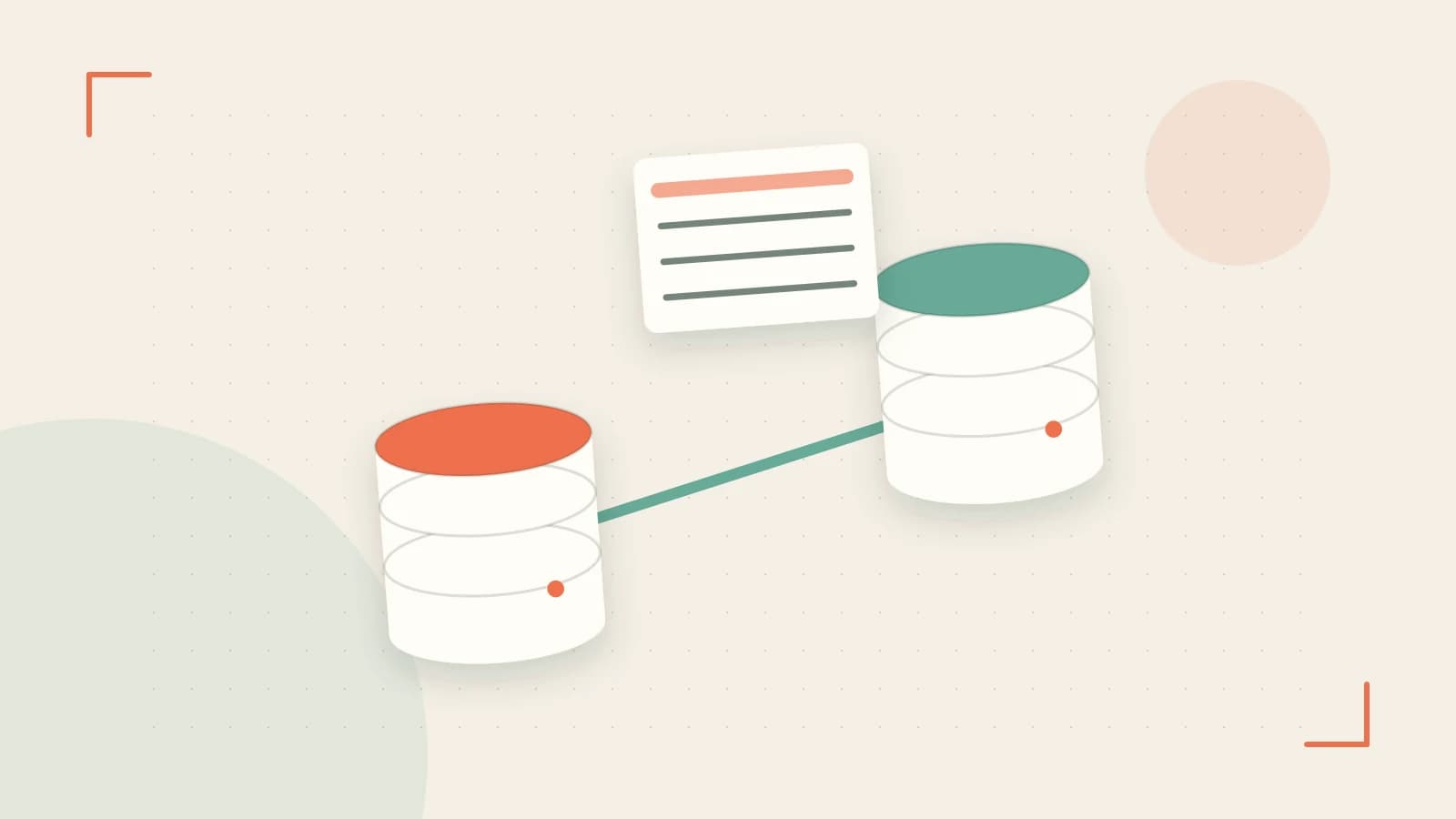Editorial illustration of structured records, database cylinders and relationships between tables