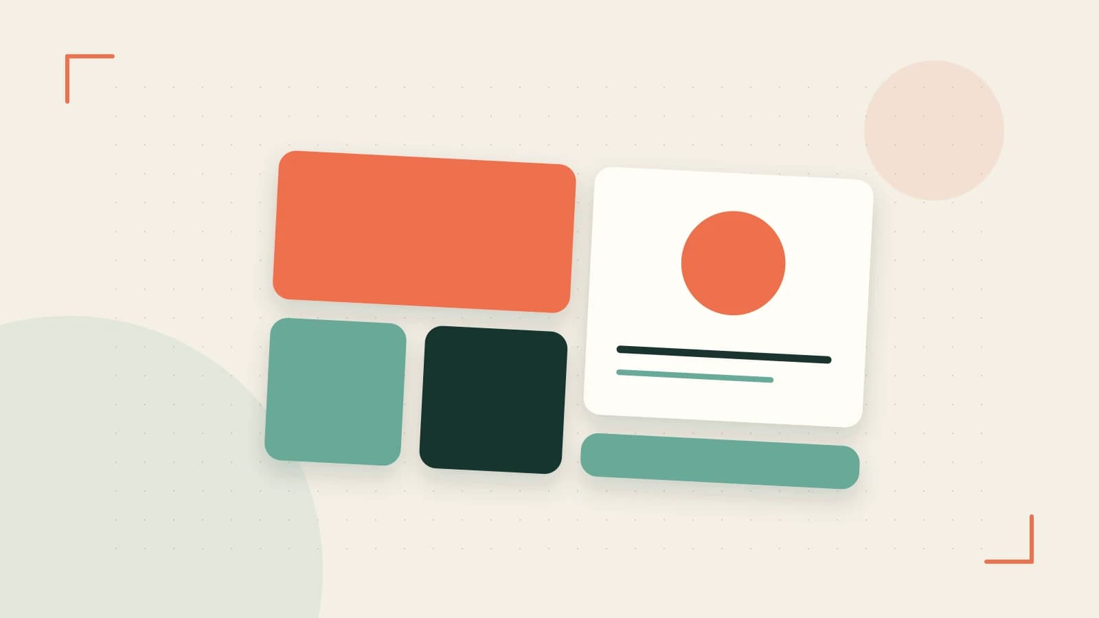 Editorial illustration of responsive browser layouts, overlapping design components and a color system