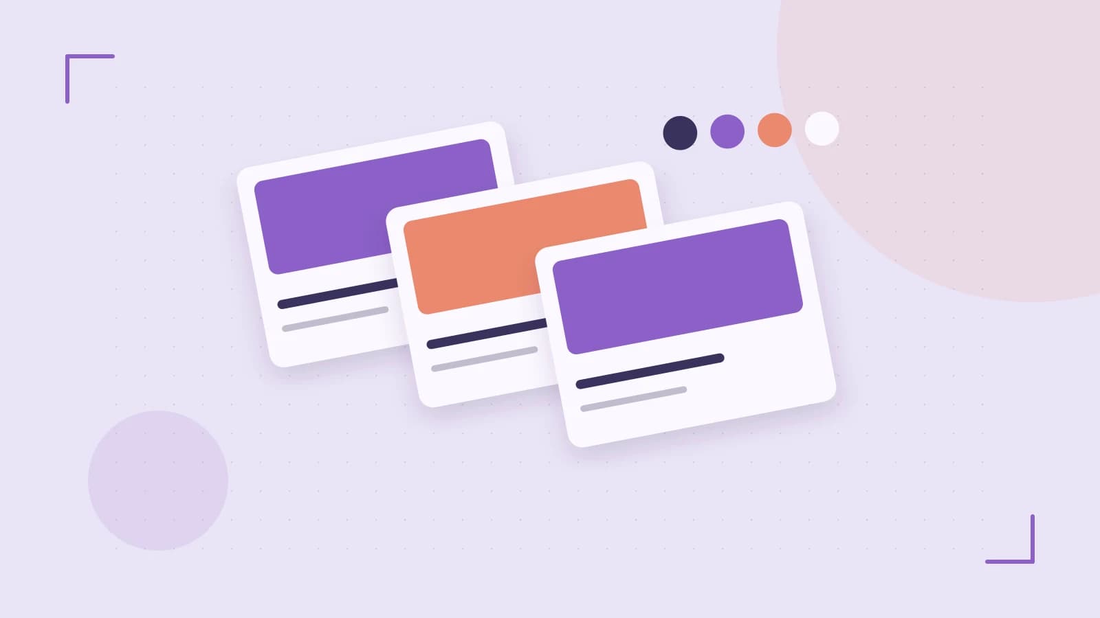 Editorial illustration of responsive browser layouts, overlapping design components and a color system