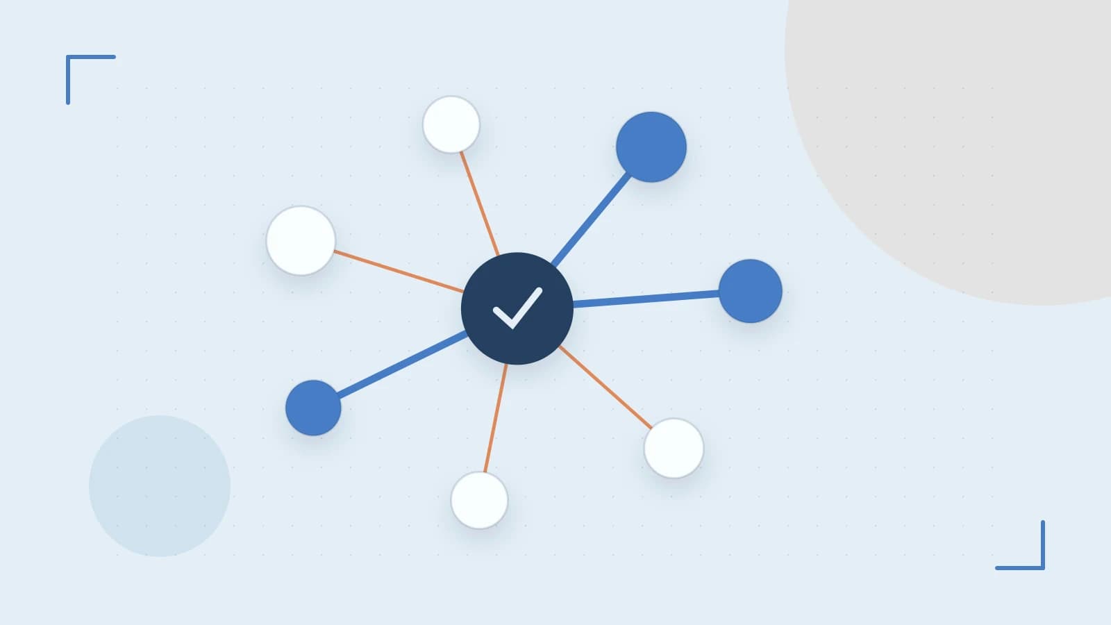 Editorial illustration of an algorithmic node graph with branching paths and a highlighted result